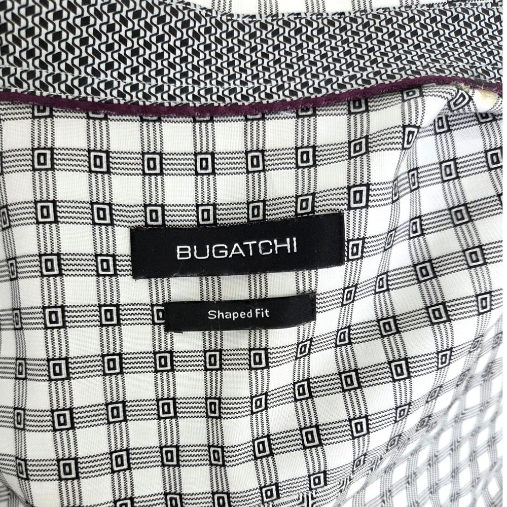 Bugatchi Mens Shape Fit XL LS Button Down Shirt White Black Geometric Grid